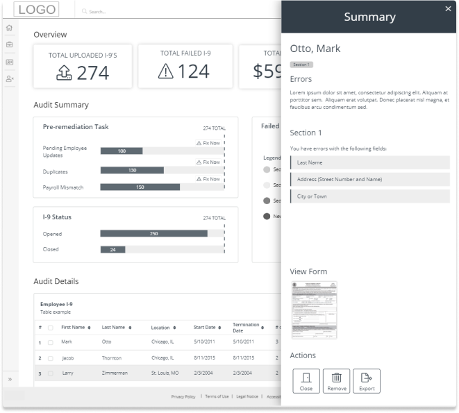 AR Dashboard Selected Item Details Wireframe