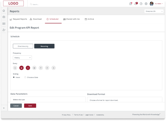 Report Center Schedule Day, Week, Month