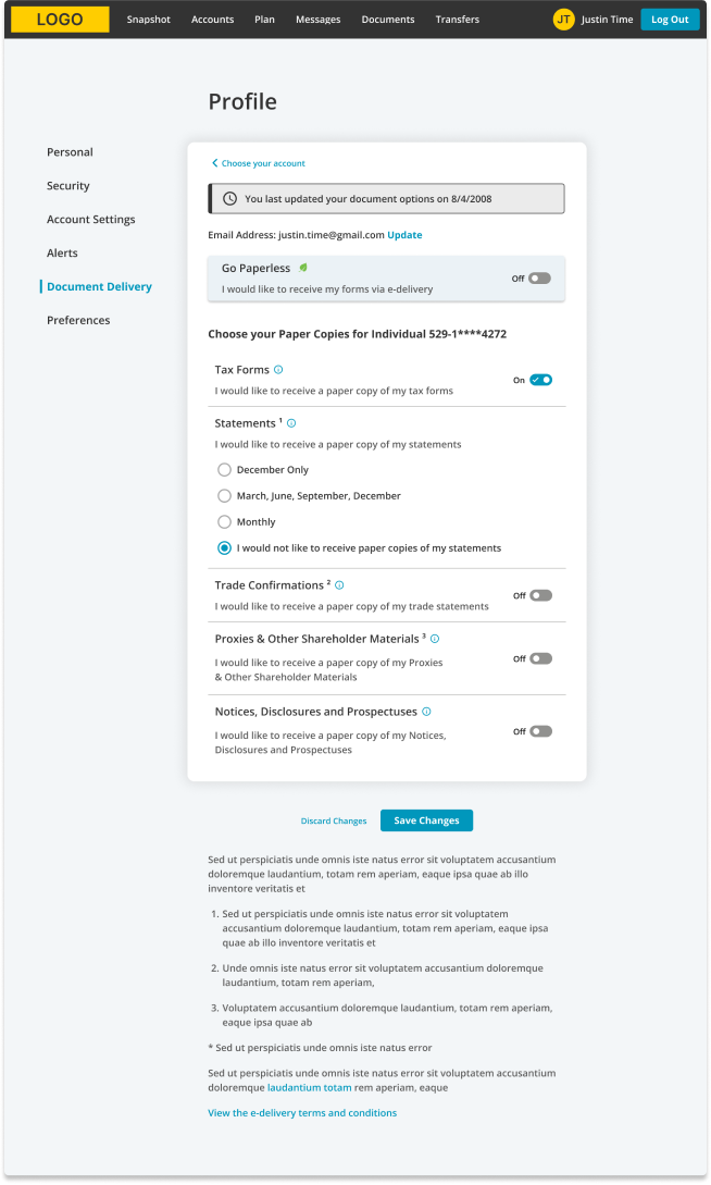 Document Options: Choose Your Account