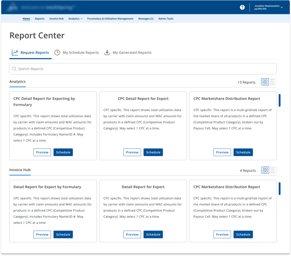 Report Center Grid View