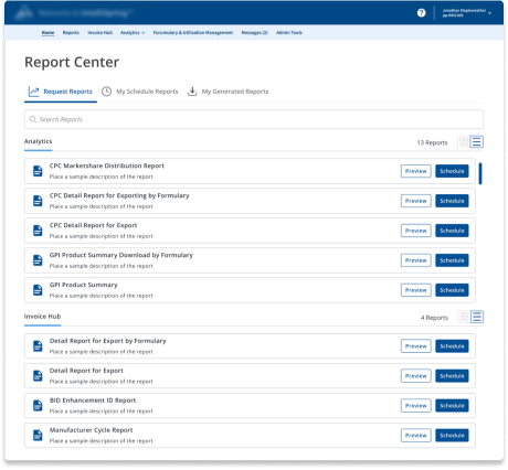Report Center Grid View